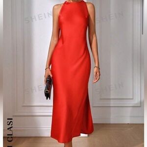 SHEIN maxi satin like dress red size XS